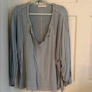 Free People Soft Blue V-Neck Blouse